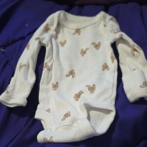 4 Onies Carter's White and Tan Chicken Print Bodysuit 2 Of The Plain White